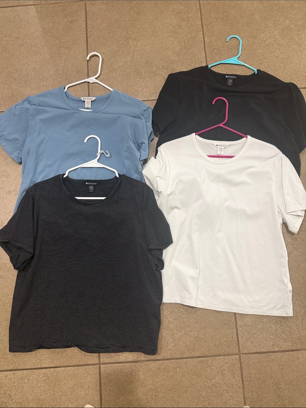4 Athleta crop Tops - Blue, Black, White, Blue Stripe